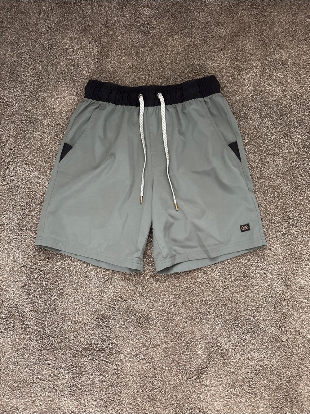 LEG3ND Men's Athletic Drawstring Shorts - Sage with Black Waistband